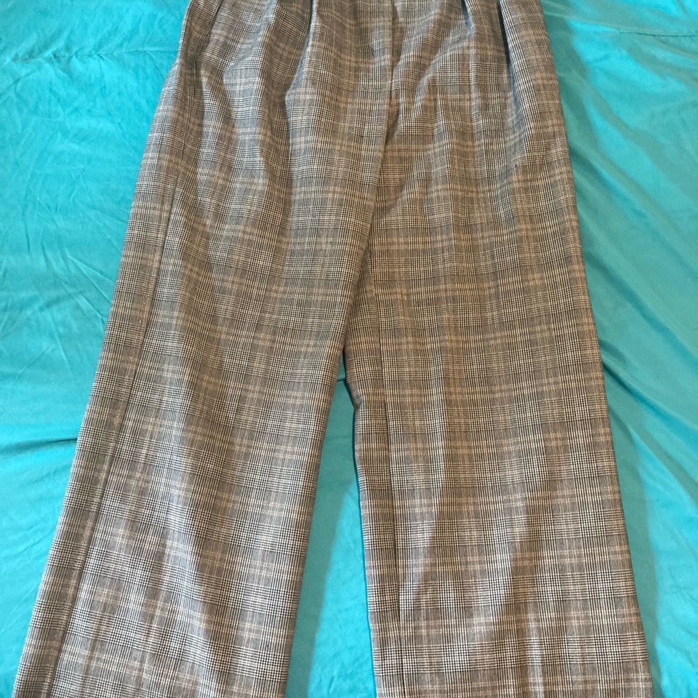 Aritzia Plaid Wide-Leg Pants Taupe